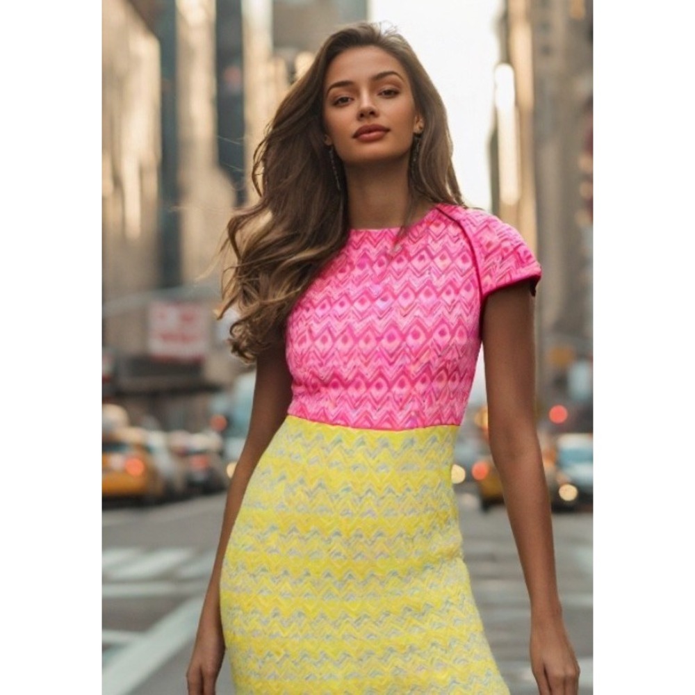 Reina Diaz Midi Dress ColorBlock Cut Out Back Lined Cap Sleeve Sorbet Size Small
